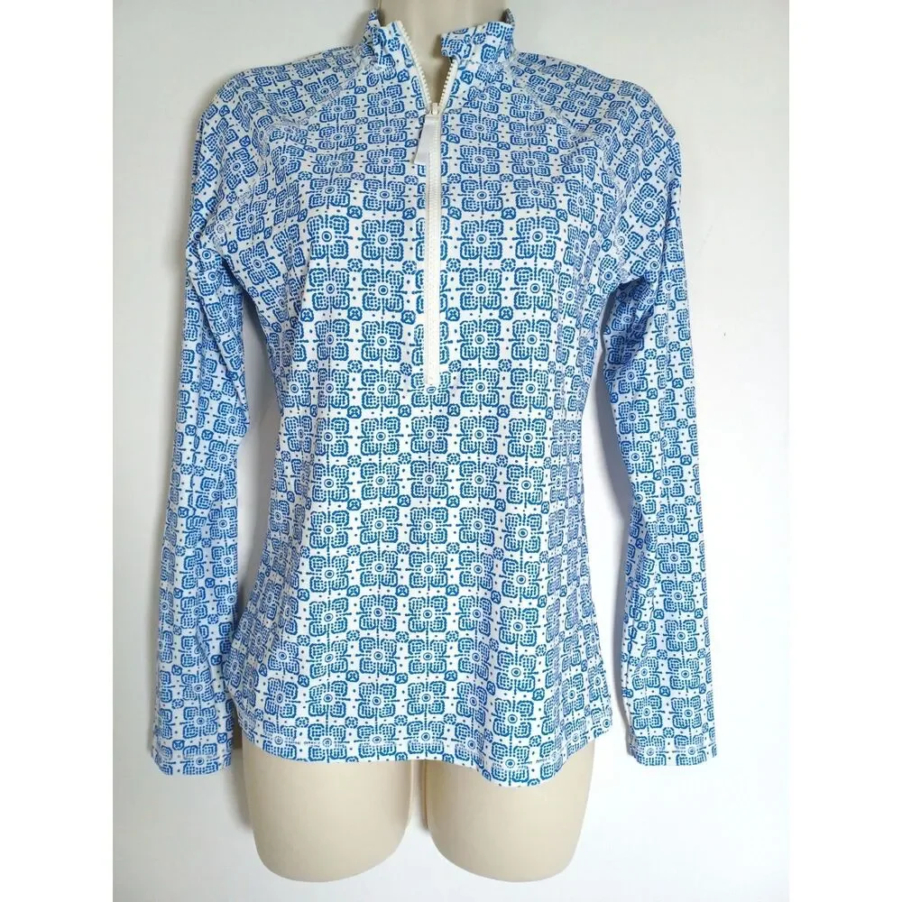 J.Crew Swimsuit Rash Guard Bottoms Long Sleeve 1/2 Zip Medium Beach Vacation